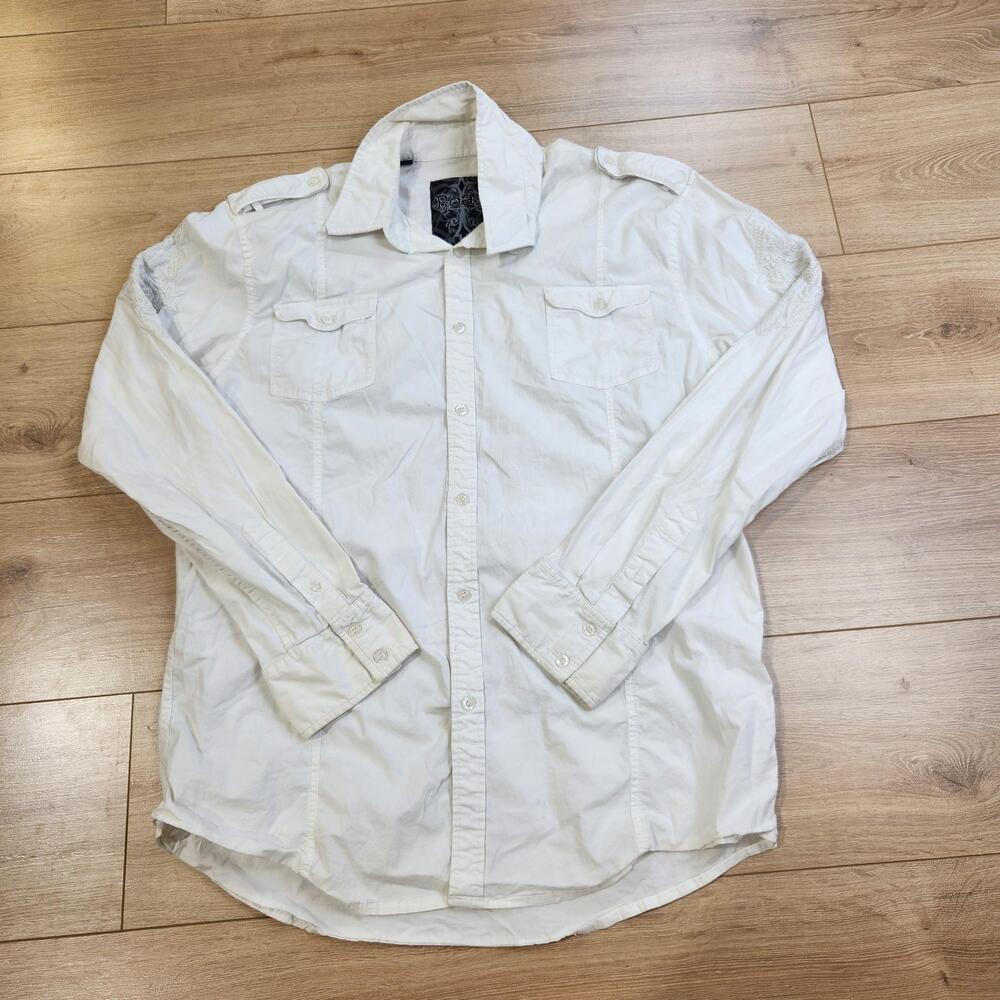 Roar Shirt Mens XL White Embroidered Studded Cross Long Sleeve Button Up Casual